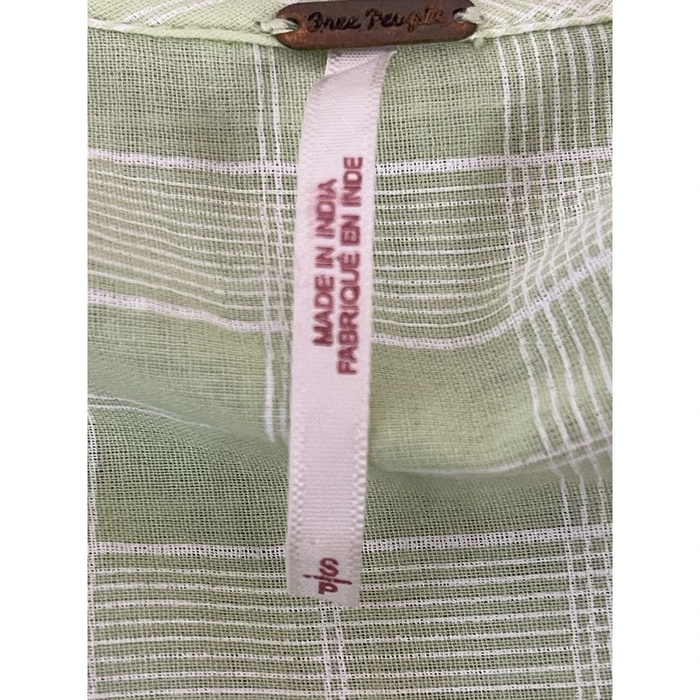 Free People Green Plaid Babydoll Tunic Mini Dress Womens S Oversized Tiered Boho